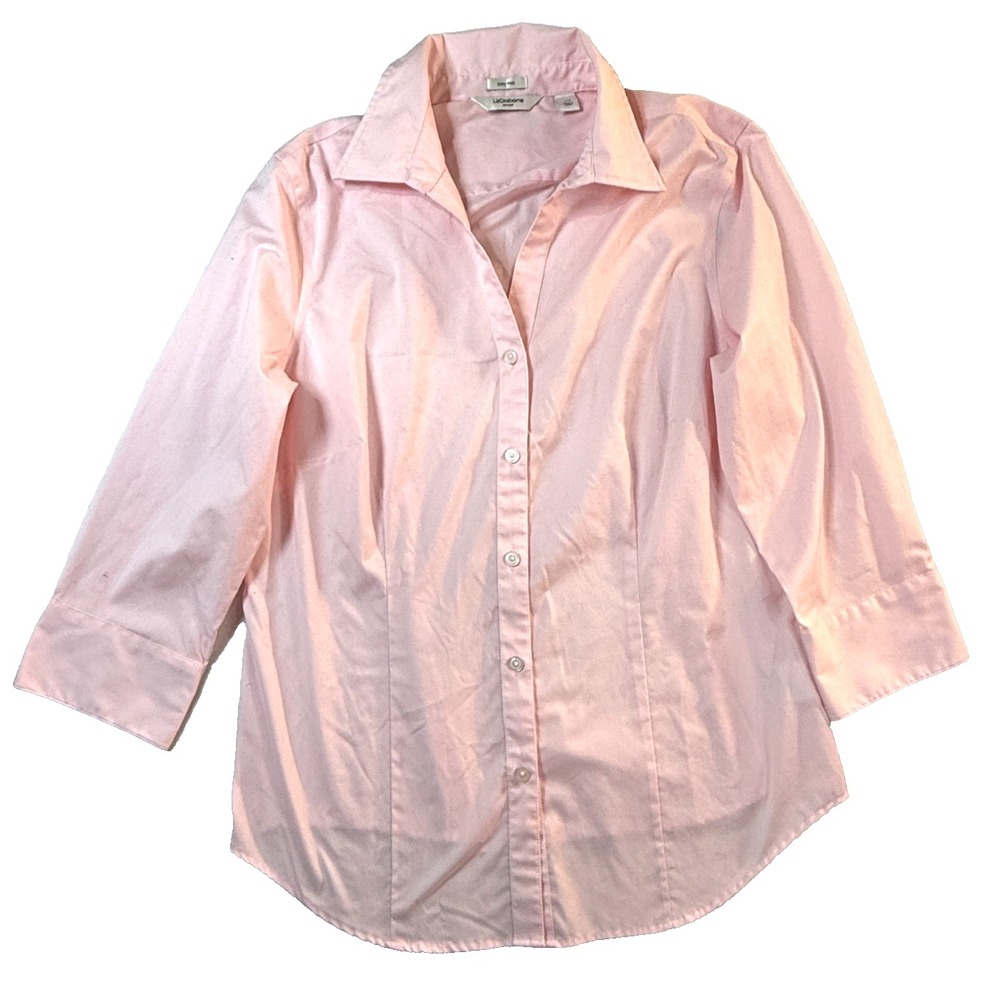 Liz Claiborne Button Up Shirt Womens L Pink Long Sleeve Care Free Office Preppy